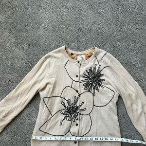 Tabitha Cream Cardigan with Black and Multicolor Floral Lining